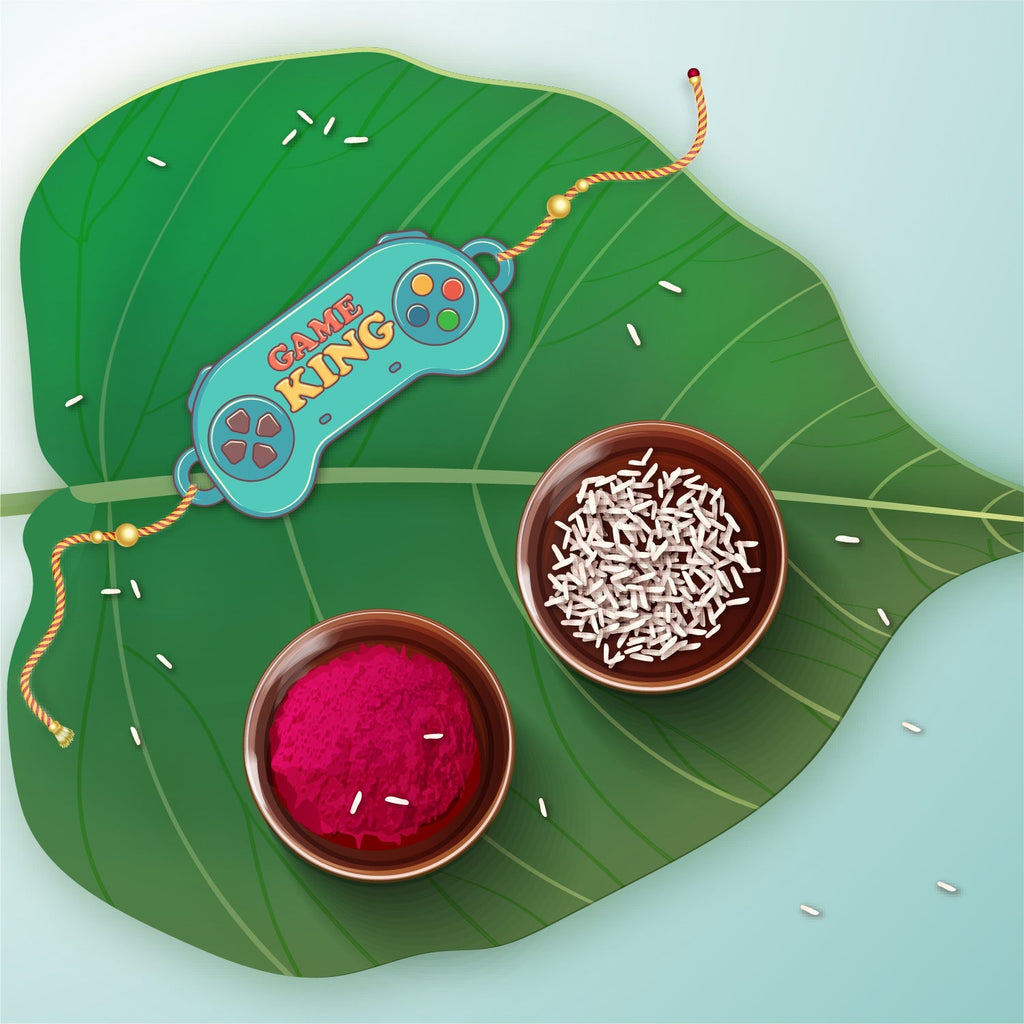 Indianvibez Gamer King Bhai Wooden Rakhi with Rudraksha, Gaming Rakhi for Bro, Shop India - Kids Rakhi - Distacart