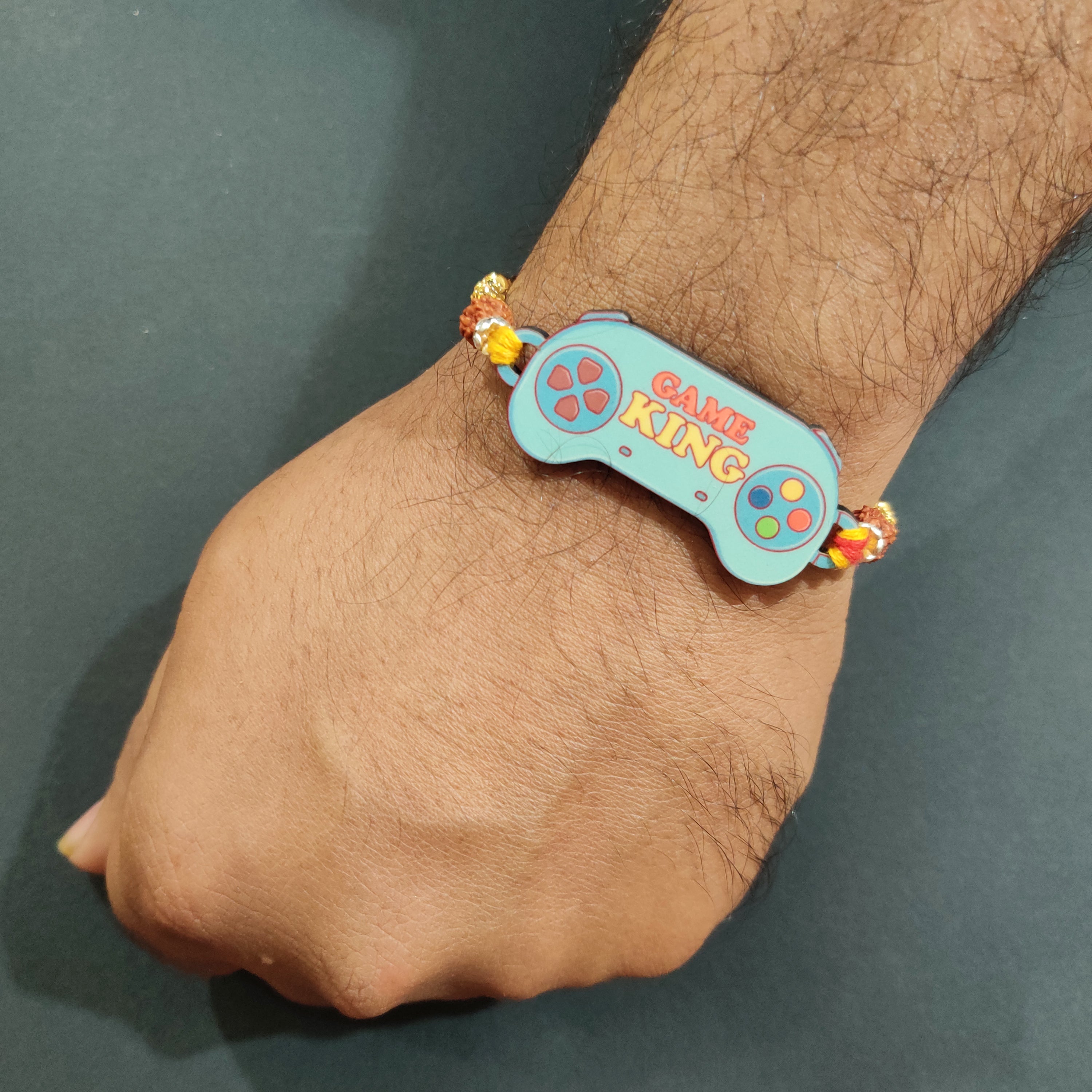 Indianvibez Gamer King Bhai Wooden Rakhi with Rudraksha, Gaming Rakhi for Bro, Shop India - Kids Rakhi - Distacart