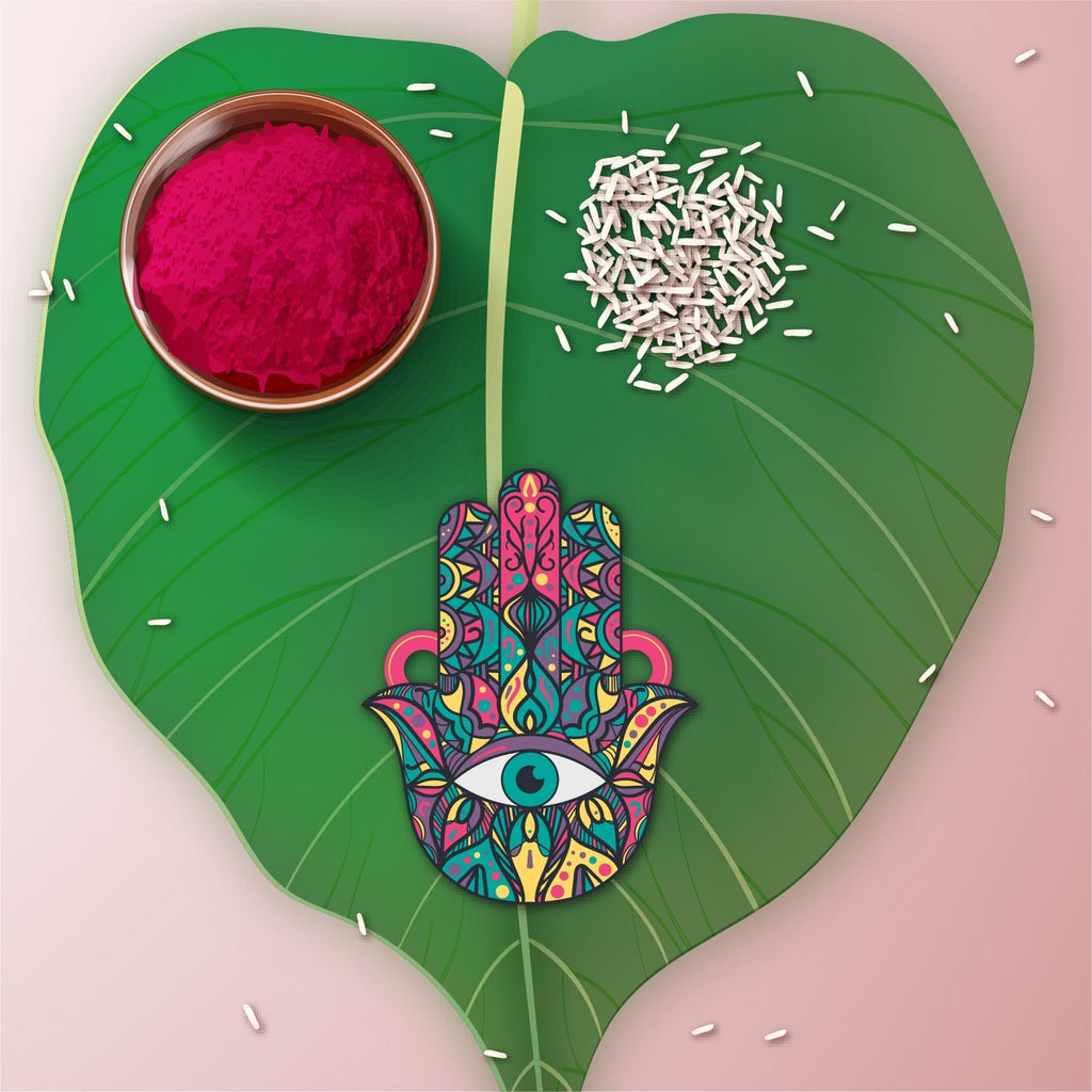 Indianvibez Protective Hamsa Rakhi, Wooden Rakhi with Rudraksha Thread - Kids Rakhi