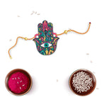 Indianvibez Protective Hamsa Rakhi, Wooden Rakhi with Rudraksha Thread - Kids Rakhi