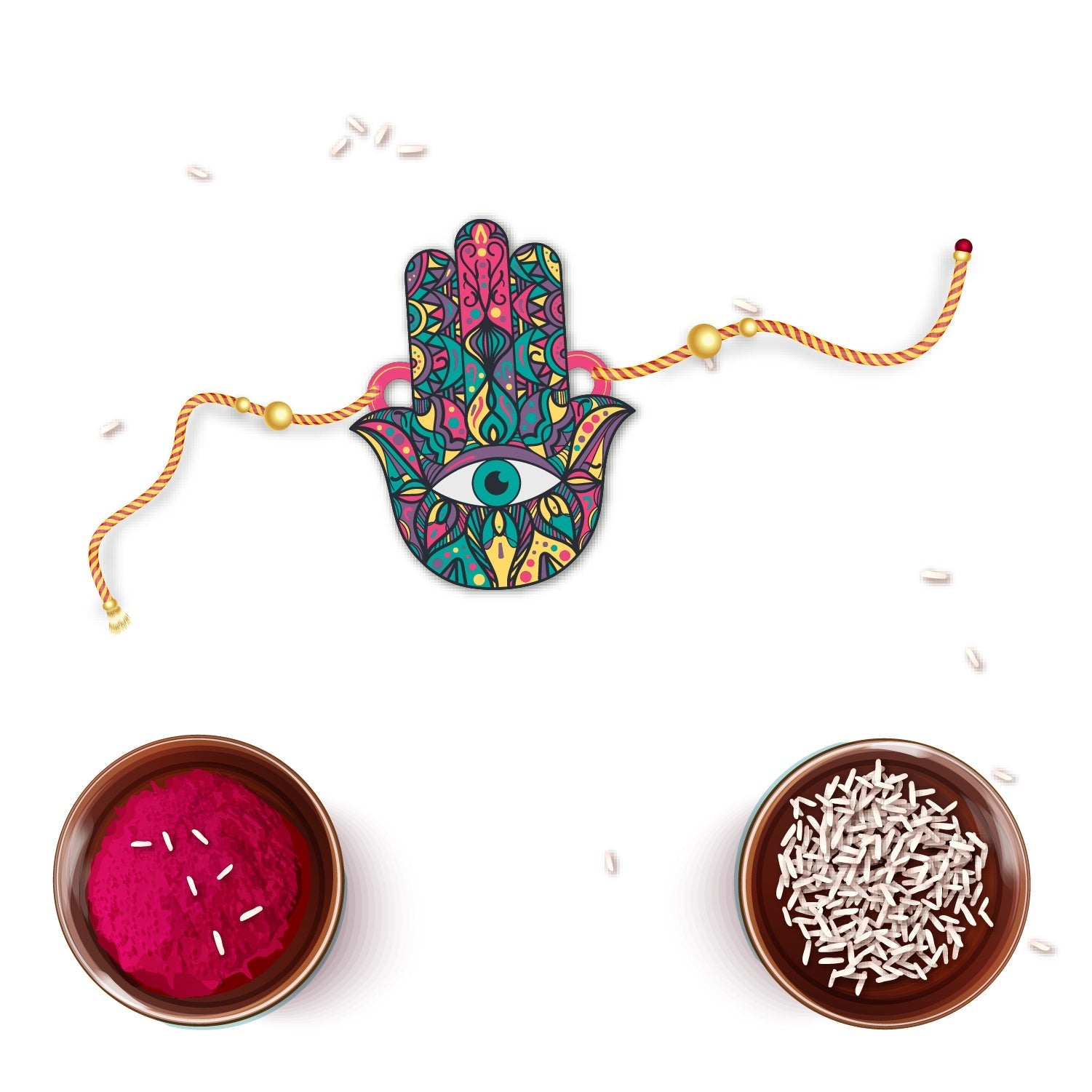 Indianvibez Protective Hamsa Rakhi, Wooden Rakhi with Rudraksha Thread - Kids Rakhi
