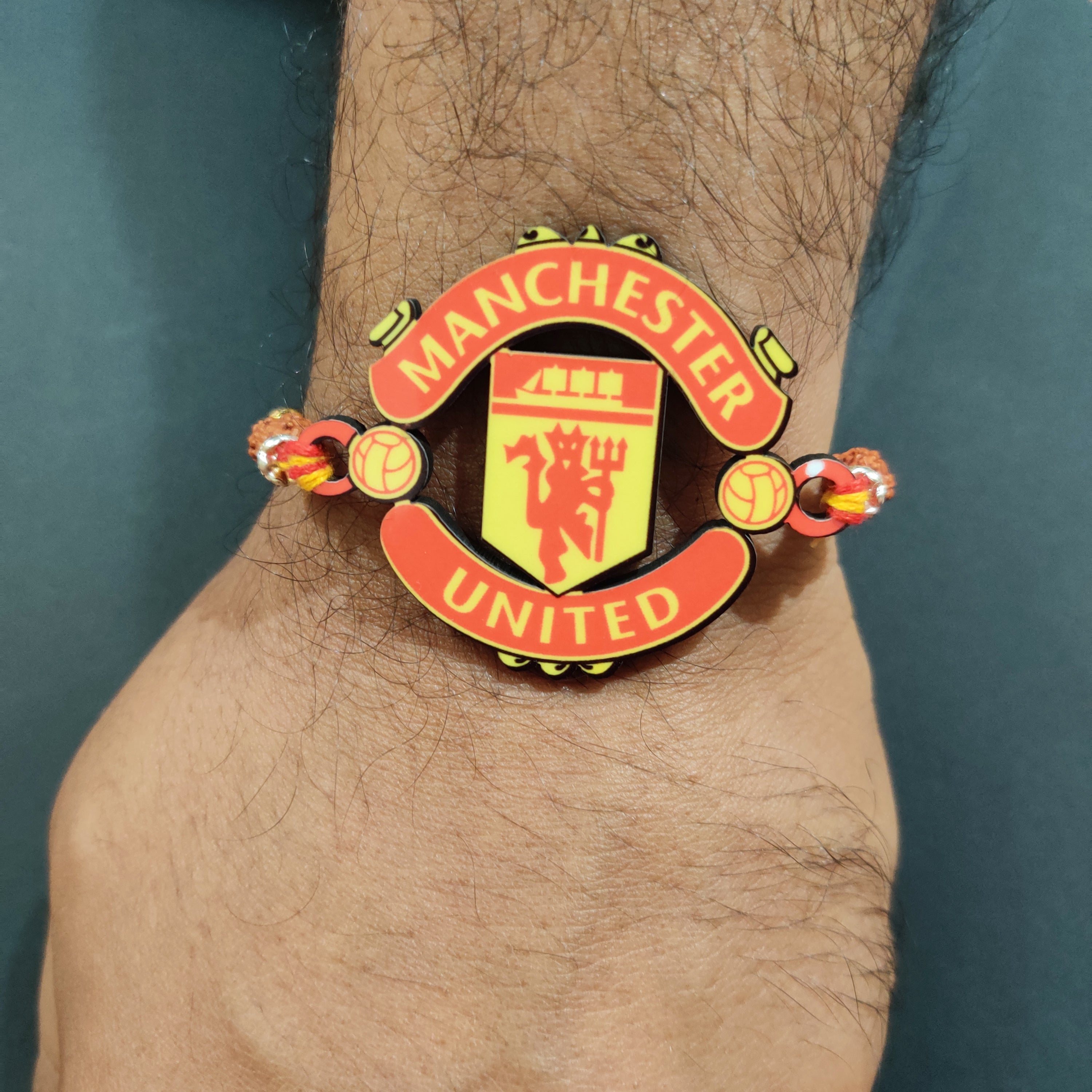 Indianvibez Manchester United Wooden Rakhi with Rudraksha, Football Rakhi for Bro, Shop India - Kids Rakhi - Distacart