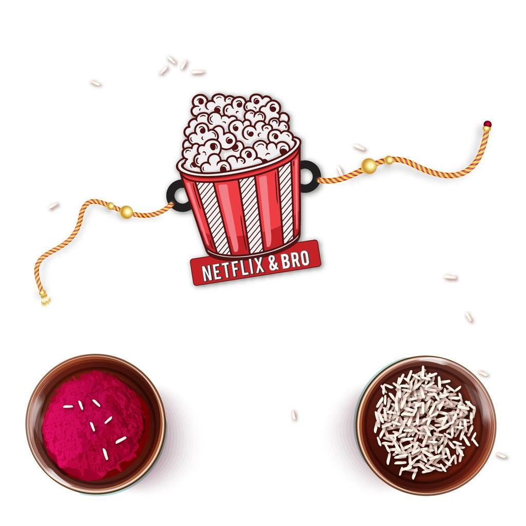 Indianvibez Netflix & Bro Wooden Rakhi with Rudraksha, Chill Bhai Rakhi, Shop India - Kids Rakhi - Distacart
