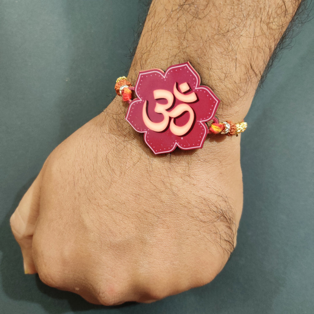 Indianvibez Om Wooden Rakhi with Rudraksha Thread, Rakhi for Brother - Kids Rakhi