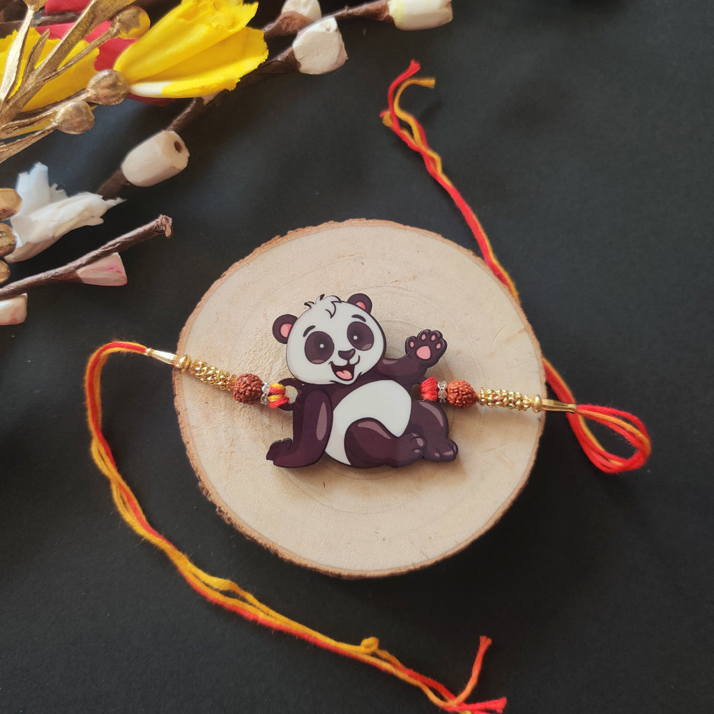 Indianvibez Panda Wooden Rakhi with Rudraksha, Cute Animal Rakhi for Brother, Shop India - Kids Rakhi - Distacart