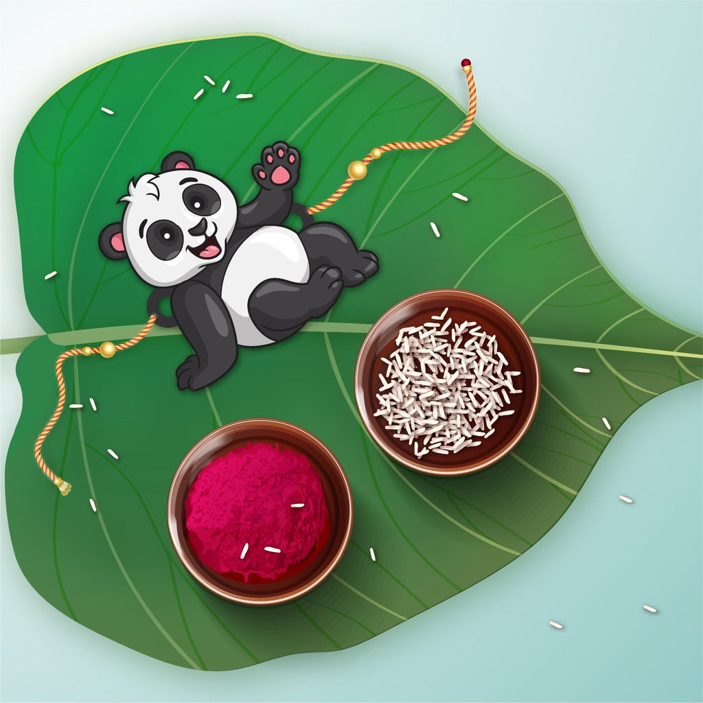 Indianvibez Panda Wooden Rakhi with Rudraksha, Cute Animal Rakhi for Brother, Shop India - Kids Rakhi - Distacart