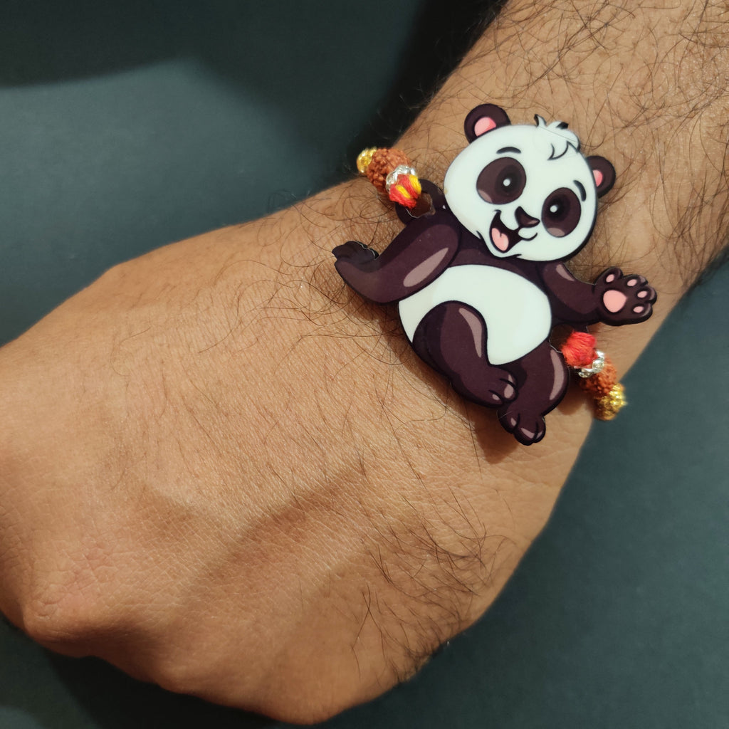 Indianvibez Panda Wooden Rakhi with Rudraksha, Cute Animal Rakhi for Brother, Shop India - Kids Rakhi - Distacart