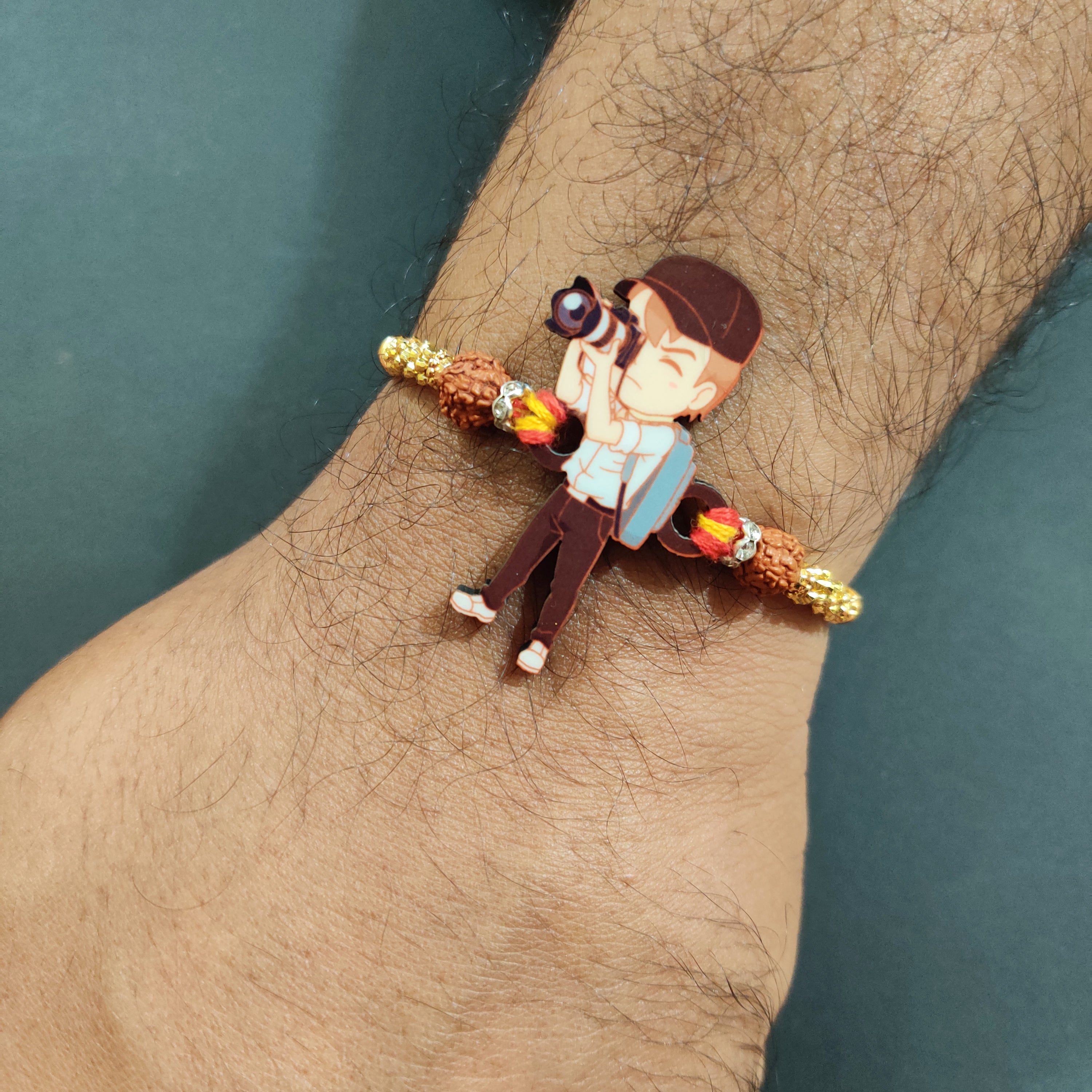 Indianvibez Photographer Bhai Wooden Rakhi with Rudraksha, Hobby Rakhi for Brother, Shop India - Kids Rakhi - Distacart