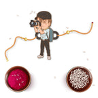 Indianvibez Photographer Bhai Wooden Rakhi with Rudraksha, Hobby Rakhi for Brother, Shop India - Kids Rakhi - Distacart