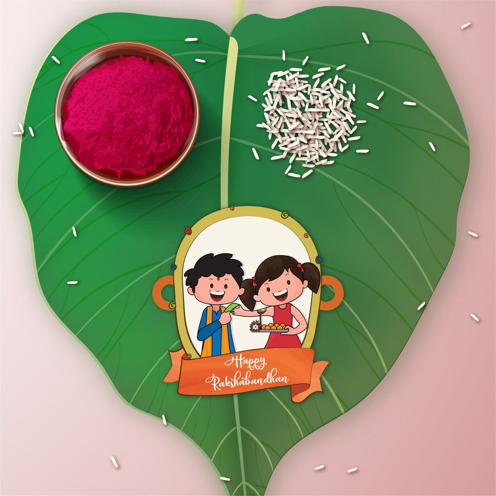 Indianvibez Happy Rakshabandhan Wooden Rakhi with Rudraksha, Traditional Rakhi for Brother, Shop India - Kids Rakhi