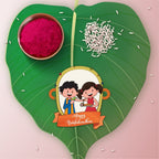 Indianvibez Happy Rakshabandhan Wooden Rakhi with Rudraksha, Traditional Rakhi for Brother, Shop India - Kids Rakhi