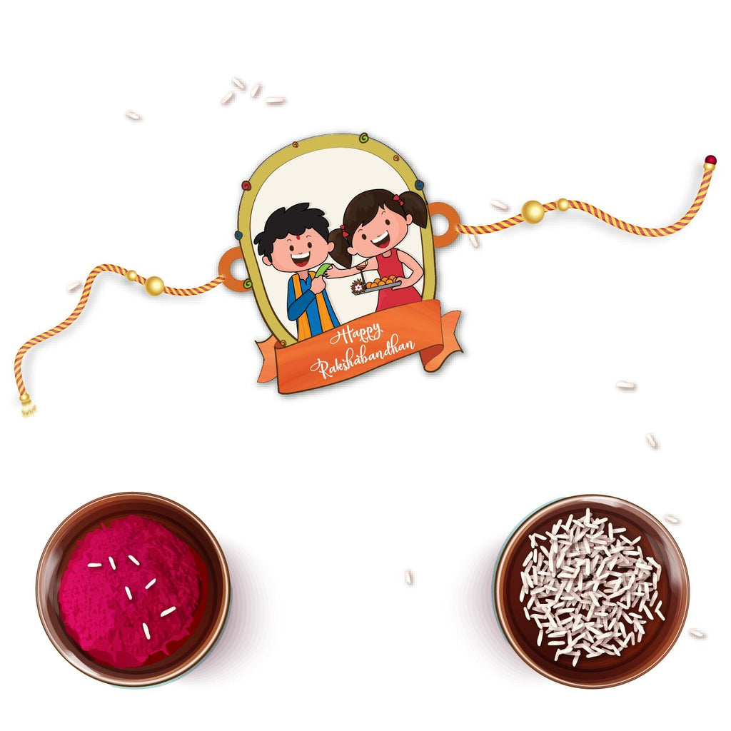Indianvibez Happy Rakshabandhan Wooden Rakhi with Rudraksha, Traditional Rakhi for Brother, Shop India - Kids Rakhi