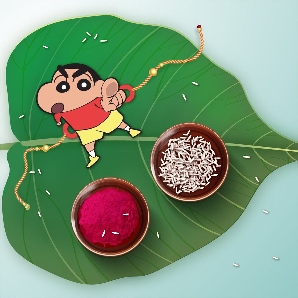 Indianvibez Shinchan Wooden Rakhi with Rudraksha, Funny Rakhi for Brother, Shop India - Kids Rakhi