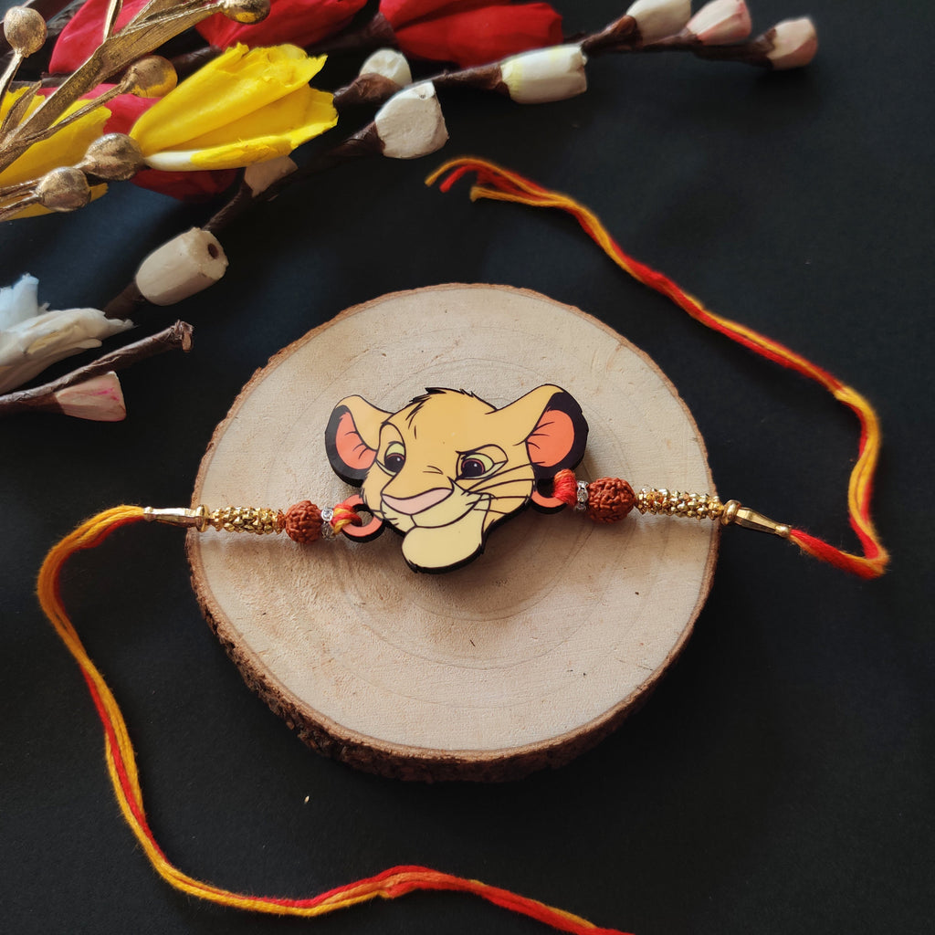 Indianvibez Simba Wooden Rakhi with Rudraksha, Lion King Rakhi for Bro, Shop India - Kids Rakhi - Distacart