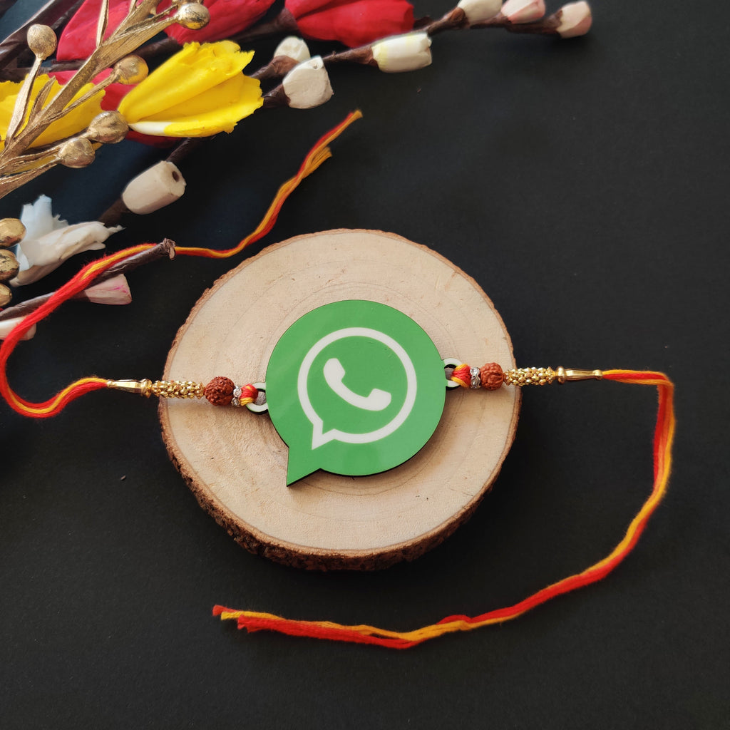 Indianvibez Whatsapp Chat Wala Bhai Wooden Rakhi with Rudraksha, Trendy Rakhi for Bro, Shop India - Kids Rakhi - Distacart
