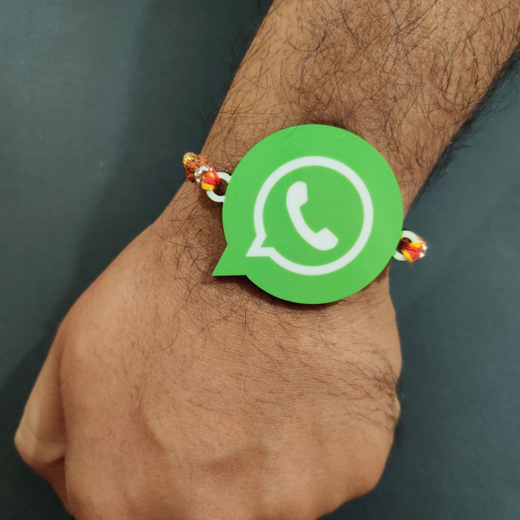 Indianvibez Whatsapp Chat Wala Bhai Wooden Rakhi with Rudraksha, Trendy Rakhi for Bro, Shop India - Kids Rakhi - Distacart