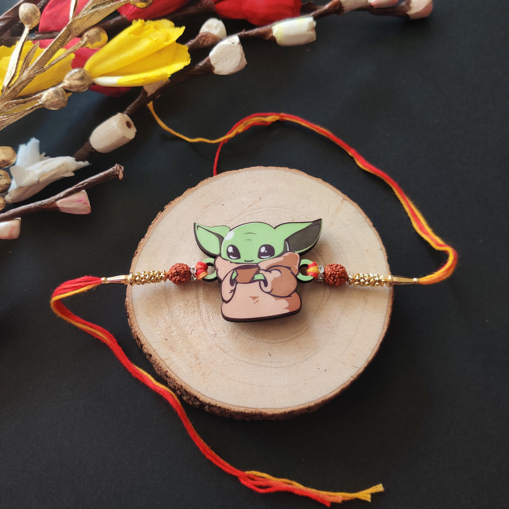 Indianvibez Yoda Wooden Rakhi with Rudraksha, Star Wars Rakhi for Bro, Shop India - Kids Rakhi - Distacart