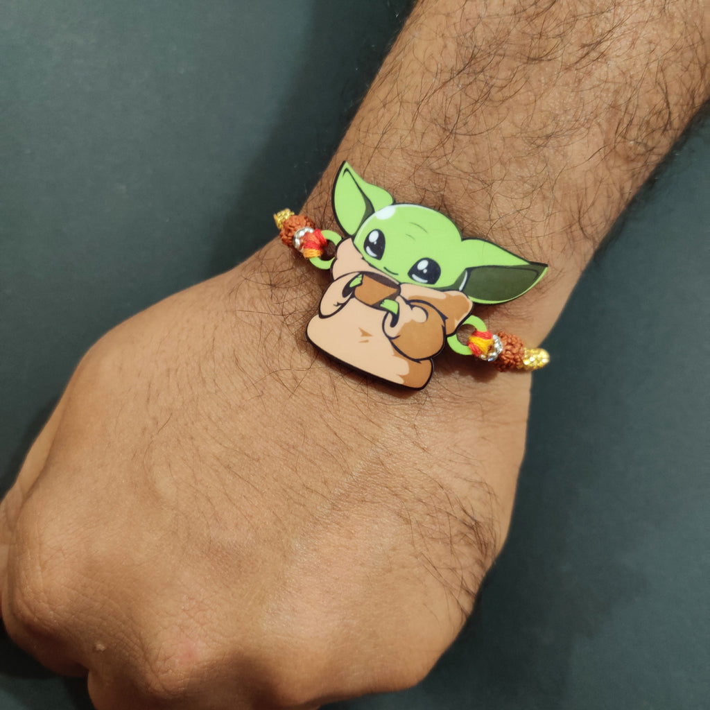 Indianvibez Yoda Wooden Rakhi with Rudraksha, Star Wars Rakhi for Bro, Shop India - Kids Rakhi - Distacart