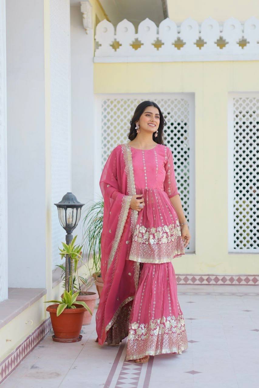 Lehenga Mart Pure Simmer Top & Sharara for womens - Distacart