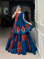 Lorenvalley Rama Pure Cotton Plain And Printed With Foil Work Lehenga Choli with Dupatta