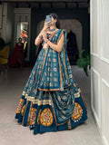 Lorenvalley Rama Pure Rayon Navratri Chaniya Choli, Complete With Sophisticated Printed Foil Work And Gamthi Patch & Lace Touch-Up