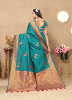Lorenvalley Fashion Rama Soft Silk Copper Zari weaving Design Saree