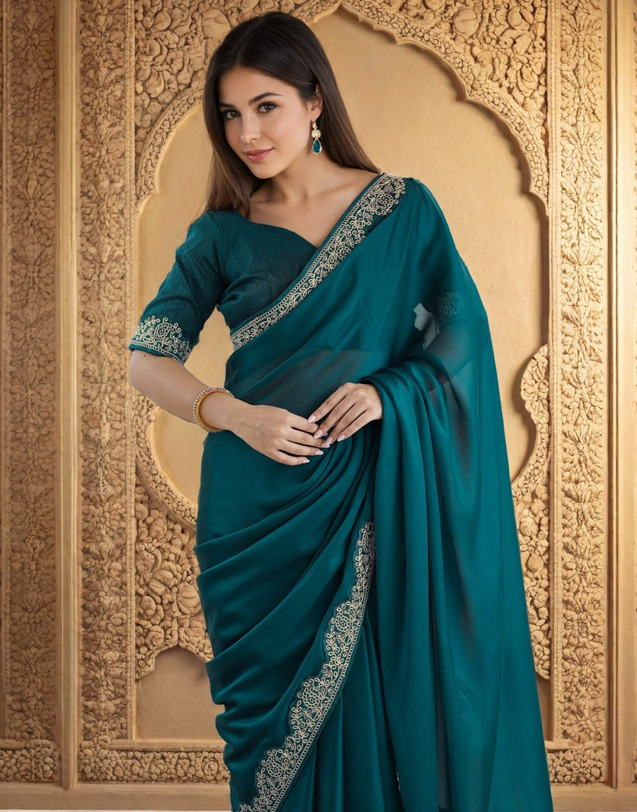 Lorenvalley Fashion Rama Rangoli Silk with Coding Lace Work Saree with Blouse - Distacart