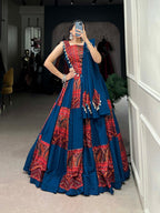 Lorenvalley Rama Pure Cotton Plain And Printed With Foil Work Lehenga Choli with Dupatta