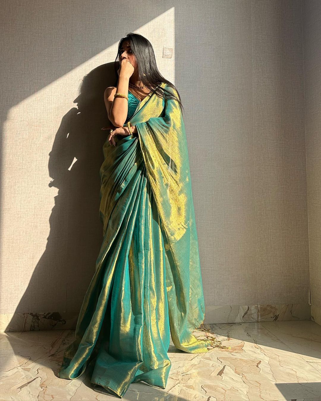 Evanik Rama Shaded Fendy Silk wedding and partywear Saree with Blouse