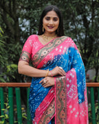 Lorenvalley Premium Pure Bandhej Tapeta Soft light weight silk saree with zari weaving Border - Multicolor