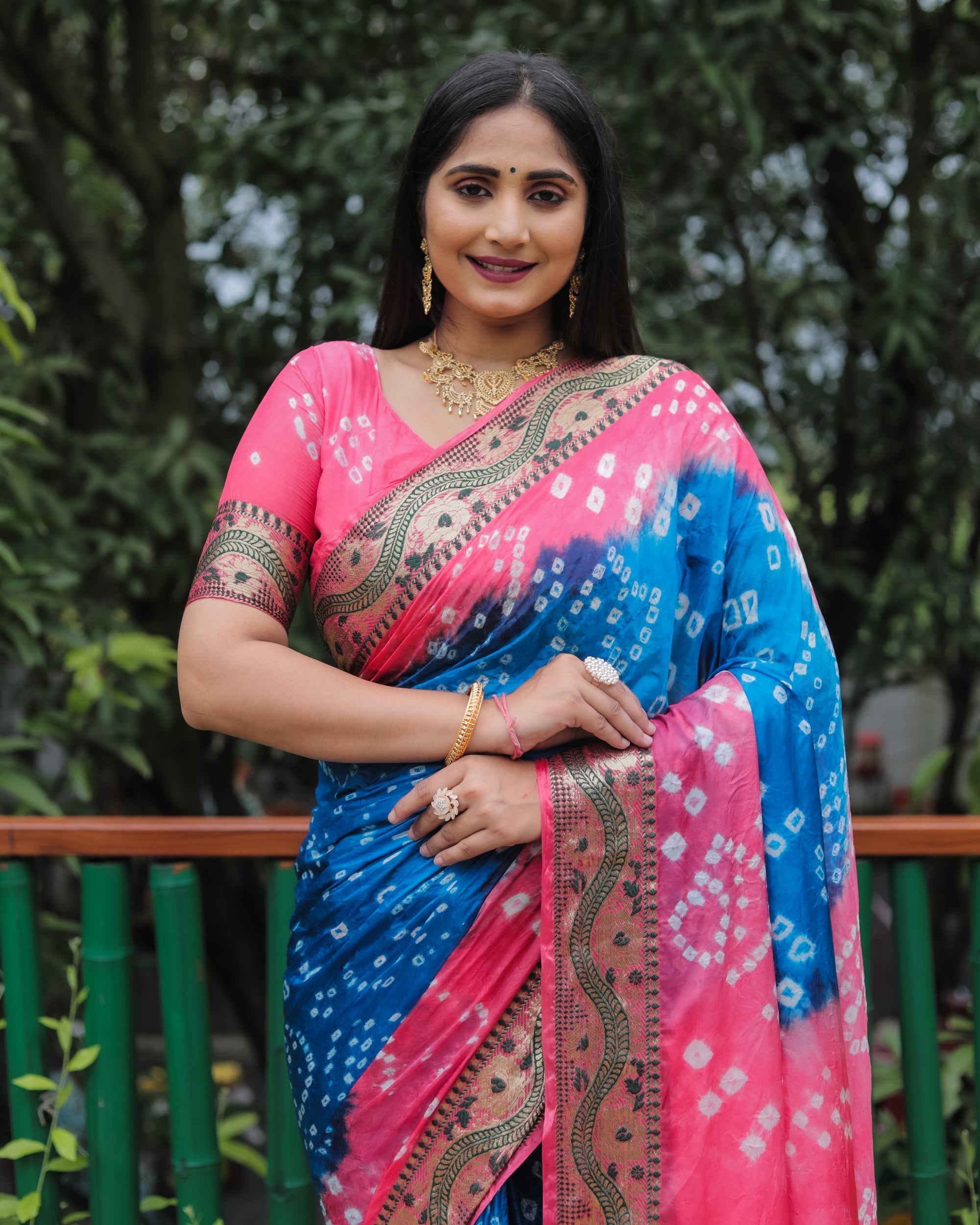 Lorenvalley Premium Pure Bandhej Tapeta Soft light weight silk saree with zari weaving Border - Multicolor