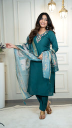 Lorenvalley Fashion Rama Roman Silk Hand Work Kurta Pant with Dupatta - Distacart