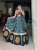 Lorenvalley Rama Pure Rayon Navratri Chaniya Choli, Complete With Sophisticated Printed Foil Work And Gamthi Patch & Lace Touch-Up