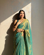 Evanik Rama Shaded Fendy Silk wedding and partywear Saree with Blouse