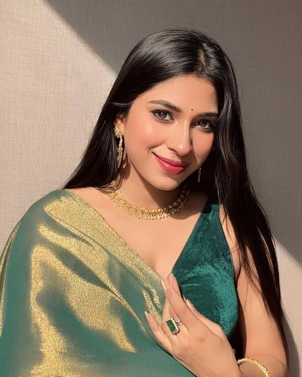 Evanik Rama Shaded Fendy Silk wedding and partywear Saree with Blouse