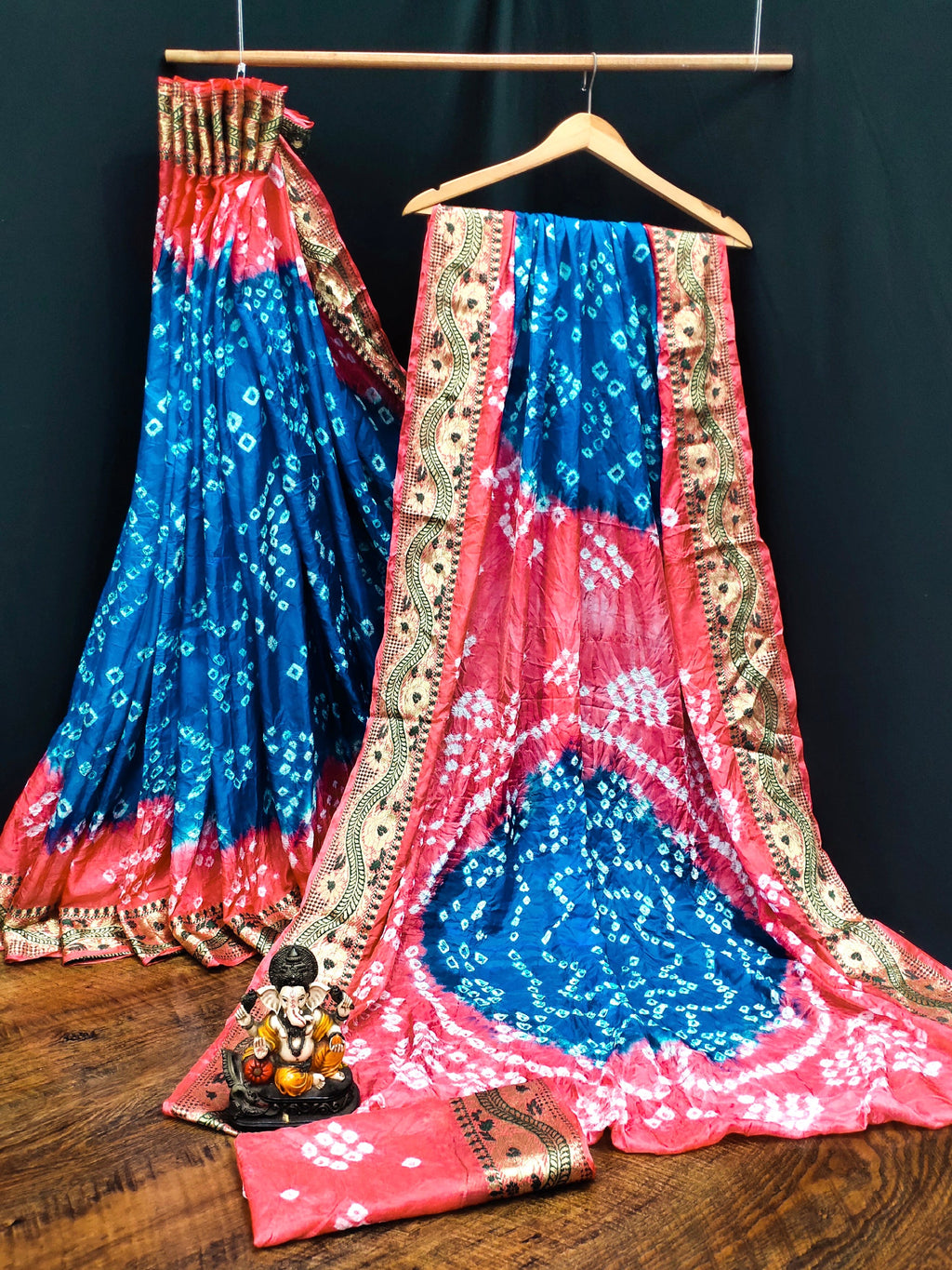 Lorenvalley Premium Pure Bandhej Tapeta Soft light weight silk saree with zari weaving Border - Multicolor