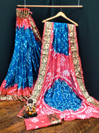 Lorenvalley Premium Pure Bandhej Tapeta Soft light weight silk saree with zari weaving Border - Multicolor