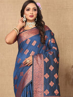Lorenvalley Fashion Rama Soft Katan Silk Woven Design Copper Zari Weaving Saree