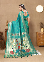 Lorenvalley Fashion Rama Soft Paithani Silk Woven Design Rich Zari Meenakari Weaving Saree
