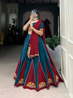 Lorenvalley Pure Cotton Rama Plain And Gamthi Patch Work With Gota Patti Lehenga Choli with Dupatta