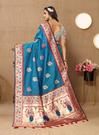 Lorenvalley Fashion Rama Soft Paithani Silk Woven Design Rich Meenakari Zari Weaving Pallu Saree