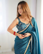 Lorenvalley Ready to wear Crush Tissue Silk Fabric Fancy Border Premium Lace Work Predrapped Saree - Distacart