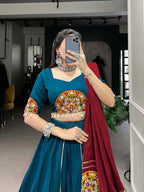 Lorenvalley Pure Cotton Rama Plain And Gamthi Patch Work With Gota Patti Lehenga Choli with Dupatta