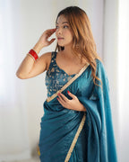Lorenvalley Ready to wear Crush Tissue Silk Fabric Fancy Border Premium Lace Work Predrapped Saree - Distacart