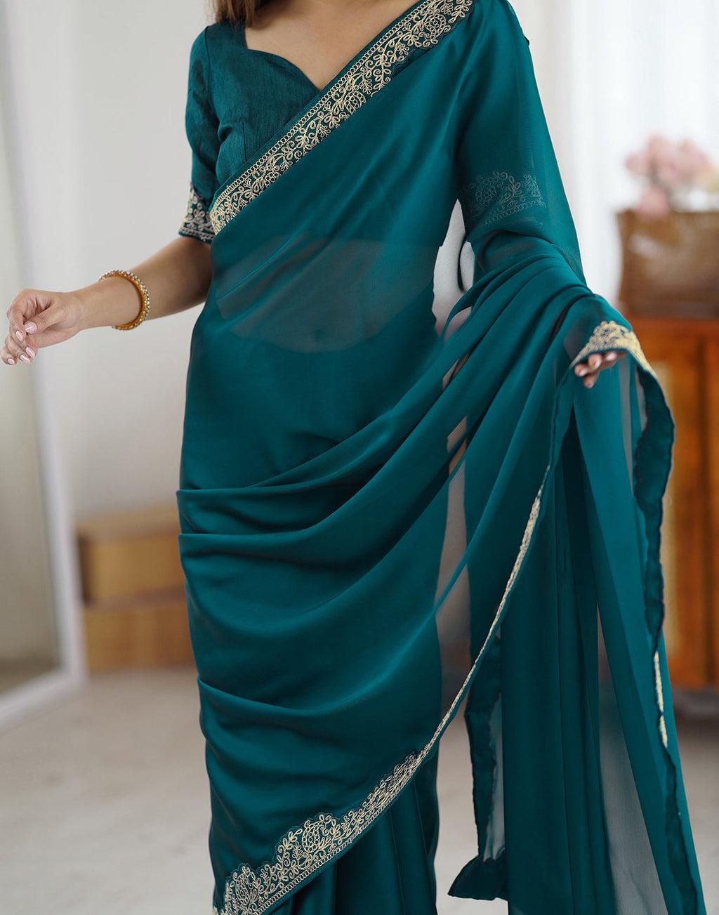Lorenvalley Fashion Rama Rangoli Silk with Coding Lace Work Saree with Blouse - Distacart