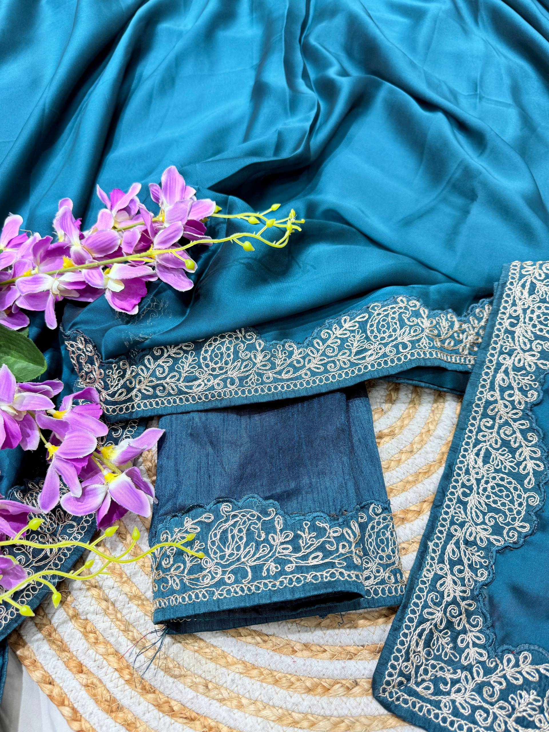 Lorenvalley Fashion Rama Rangoli Silk with Coding Lace Work Saree with Blouse - Distacart