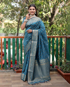 Lorenvalley Premium Bandhej Patola Silk Sarees with kanchi Borders and Contrast Zari Weaving borders Saree - Rama
