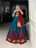 Lorenvalley Pure Cotton Rama Plain And Gamthi Patch Work With Gota Patti Lehenga Choli with Dupatta
