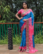Lorenvalley Premium Pure Bandhej Tapeta Soft light weight silk saree with zari weaving Border - Multicolor