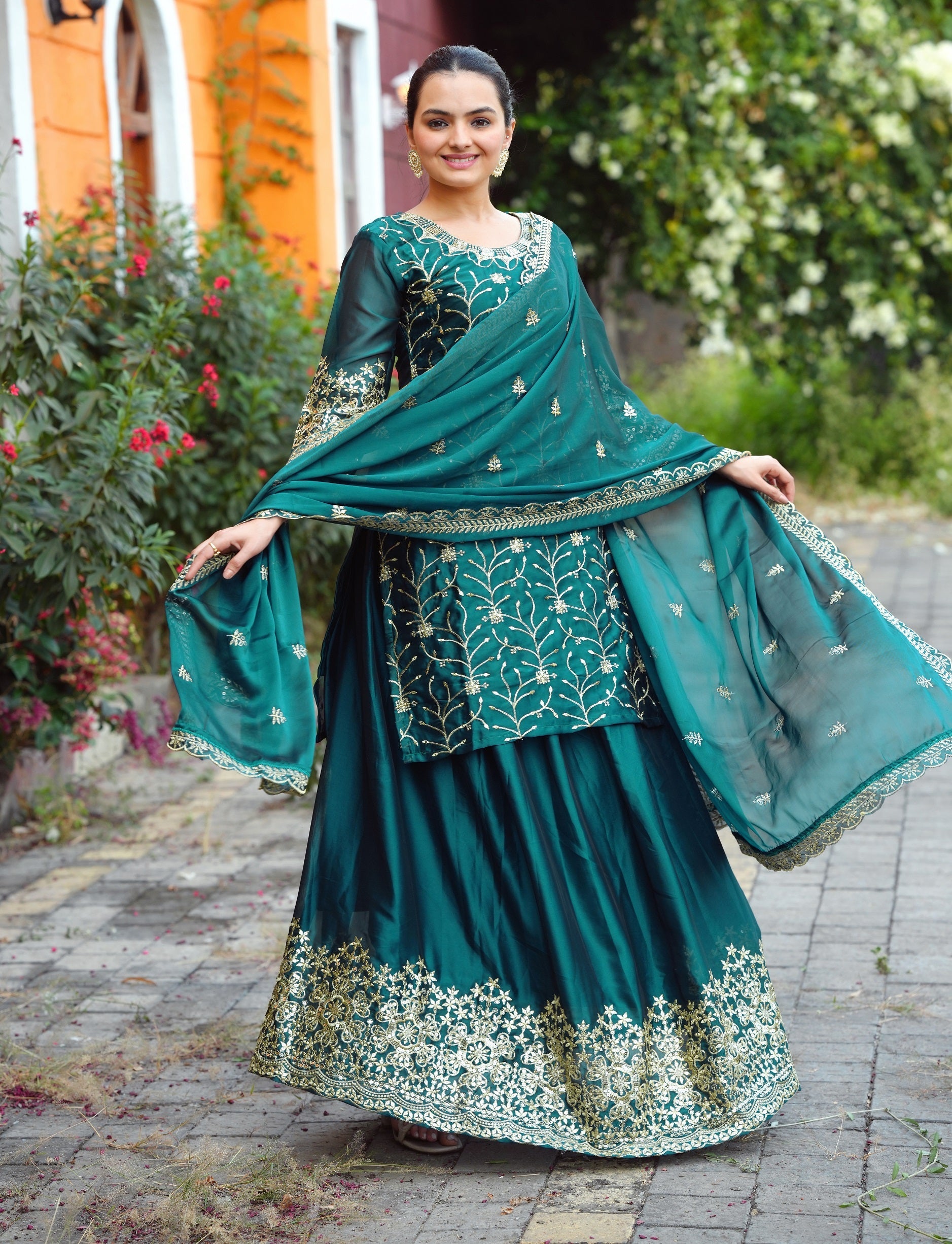 Lehenga Mart Designer Rangoli Suit With Sequence Embroidered Work - Green